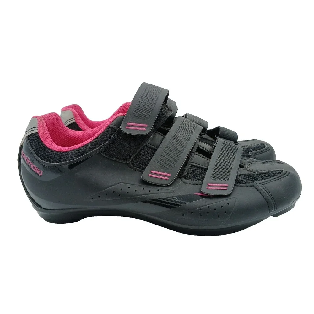 Womens 7.5 Tommaso Pista 100 Road Cycling Shoes Black Pink Adjustable Hook Loop‎